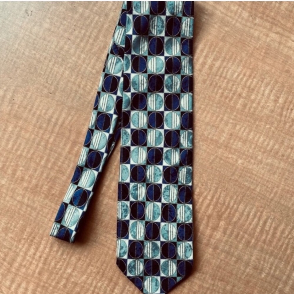 Men's Italian Silk Tie Blue/Green/Black/Tan EUC